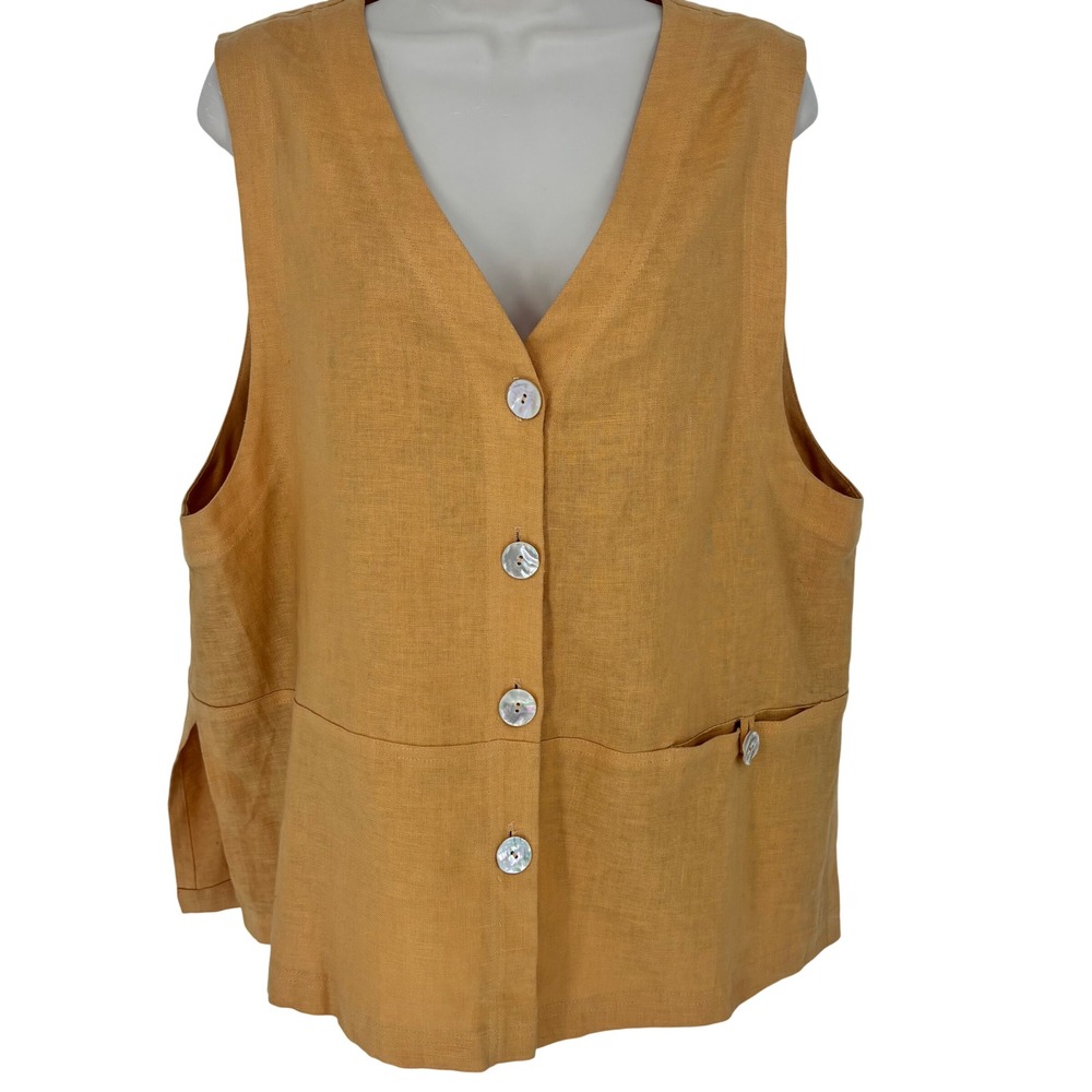 David Dart Collection Mustard Yellow Linen Button Front Vest Sz L MOP